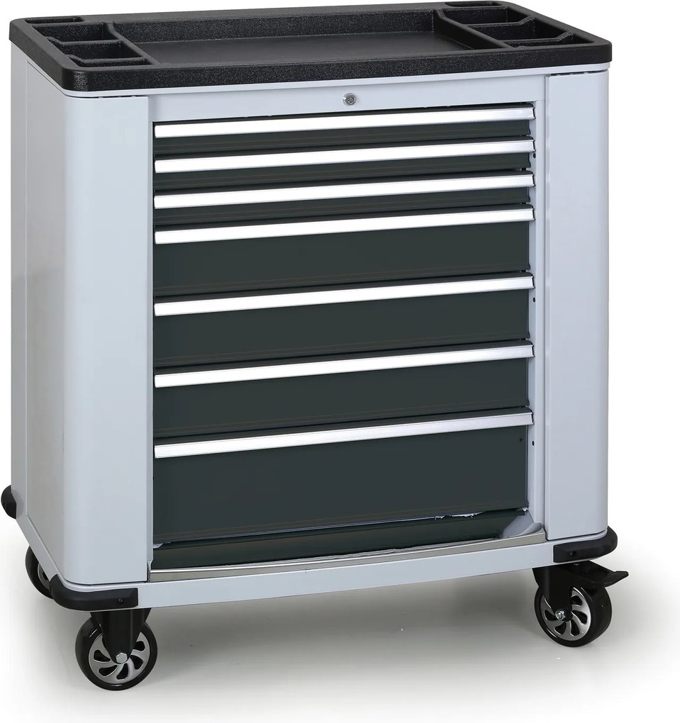 Pojazdný dielenský vozík na náradie G2, 7 zásuviek, 1030 x 900 x 530 mm, grafit