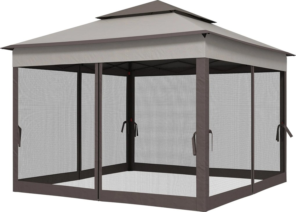 Skládací altán Outsunny s bočními stěnami - zahradní stan s nosnou taškou světle šedý 3,25 x 3,25 x 2,7 m | Aosom