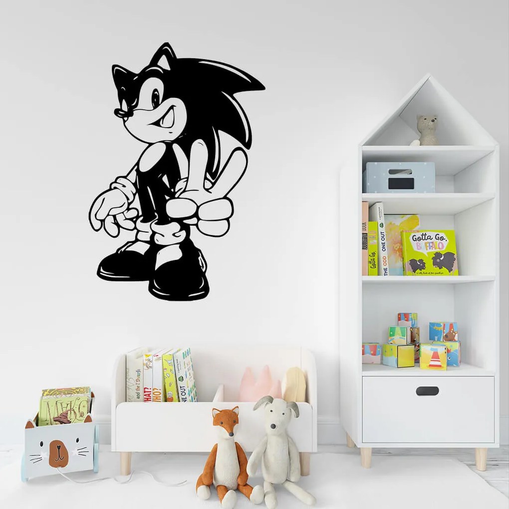 Veselá Stena Samolepka na stenu na stenu Postava Ježko Sonic Farba: černá