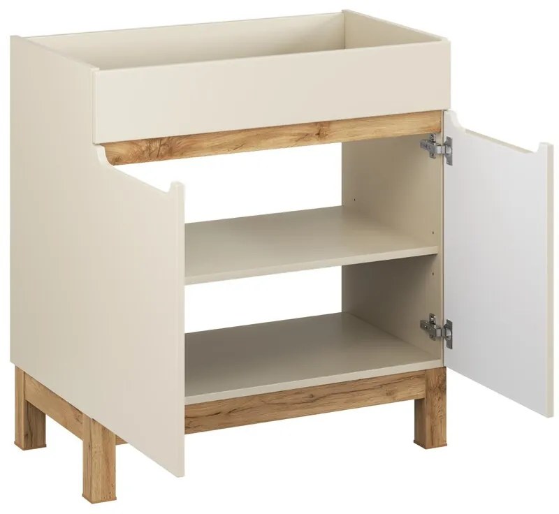 Koupelnová sestava Bali Sky se zápustným umyvadlem a skříňkami 80 cm kašmírová/dub wotan