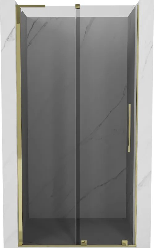 Mexen Velar L, posuvné sprchové dvere do otvoru 110 cm, 8mm šedé sklo, zlatá lesklá, 871-110-003-41-50
