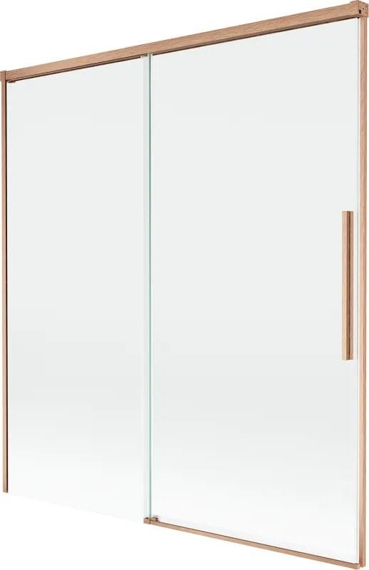 Mexen Rox, 2-krídlová posuvná vaňová zástena 150 x 150 cm, 8mm číre sklo, medený matný profil, 8C9-150-001-65-00