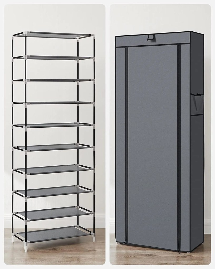 10-stupňový stojan na topánky pre max. 27 párov topánok, botník, sivý