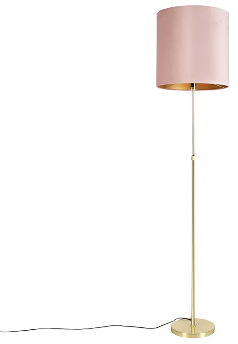 Stojacia lampa zlatá/mosadzná s ružovým zamatovým tienidlom 40/40 cm - Parte