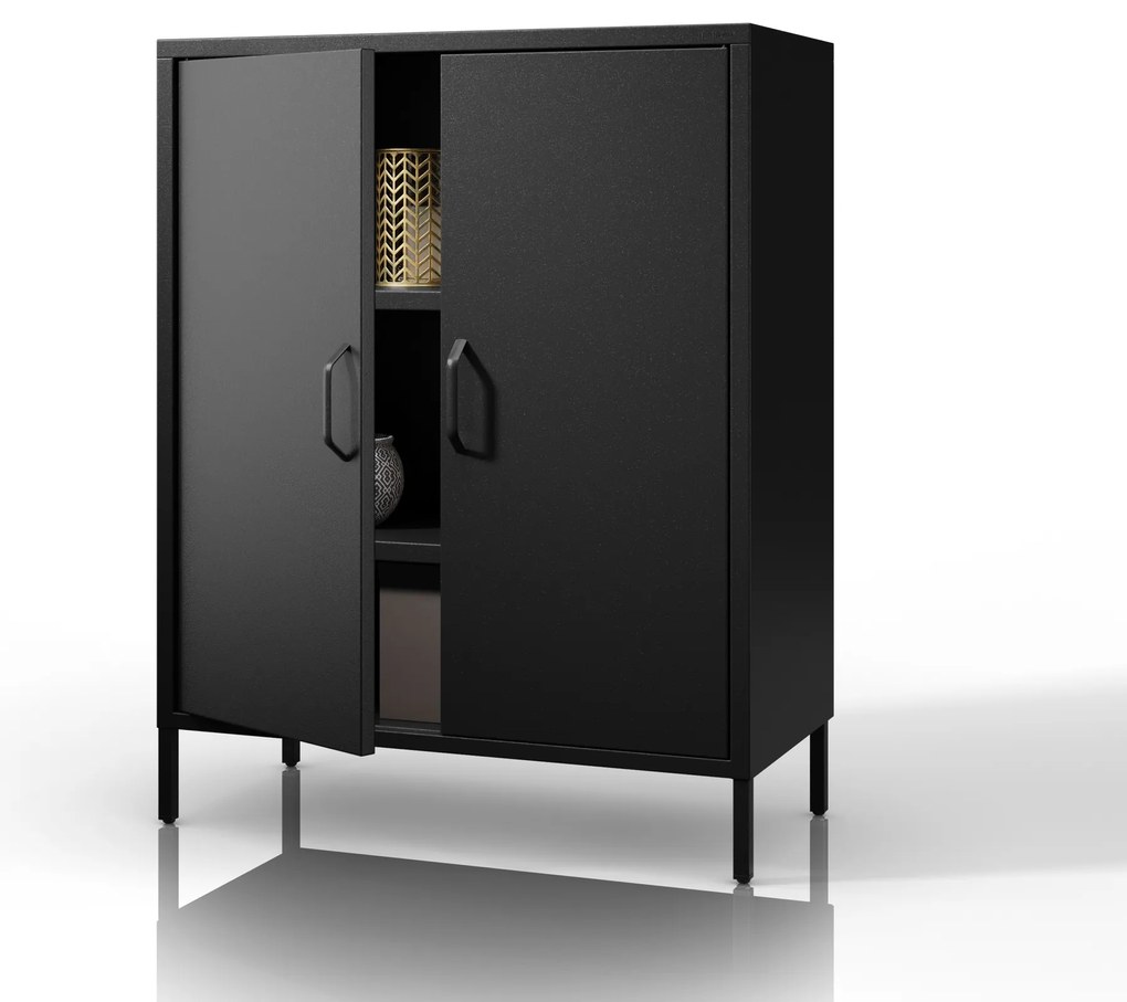 Čierna skrinka s policami na nožičkách kovová VITO Modern 800 x 1015 x 400 mm