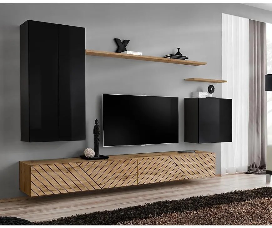 Obývacia Stena Switch II Line Čierna/Wotan