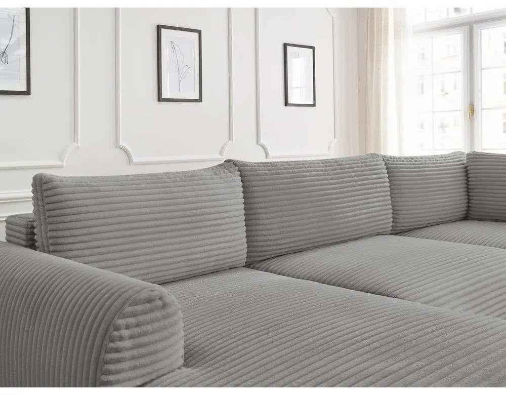 Tmavosivá menčestrová rozkladacia rohová pohovka (ľavý roh/do "U") Lucien – Bobochic Paris