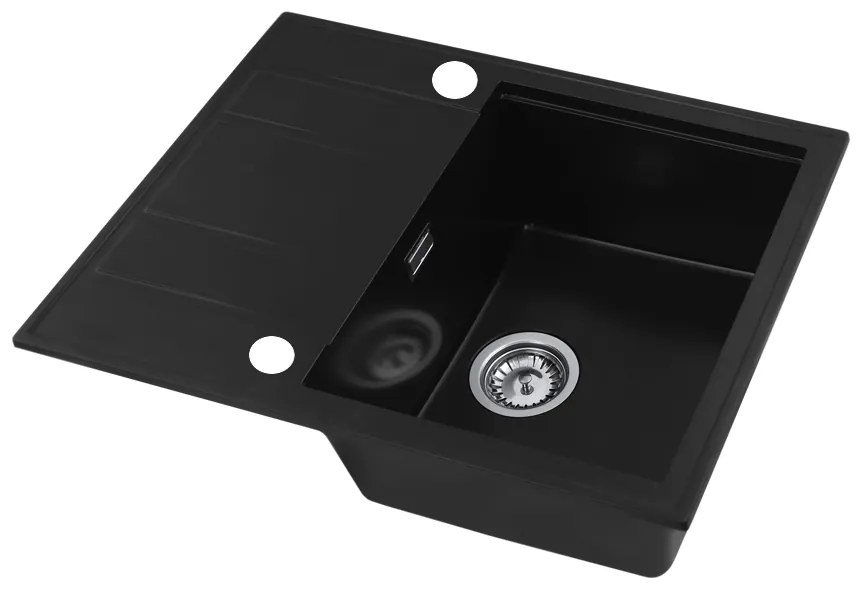 Gamma Modern 6550, 1-komorový granitový drez 650x500x210 mm s krátkym odkvapkávačom, čierna, GMA-ZLE000089