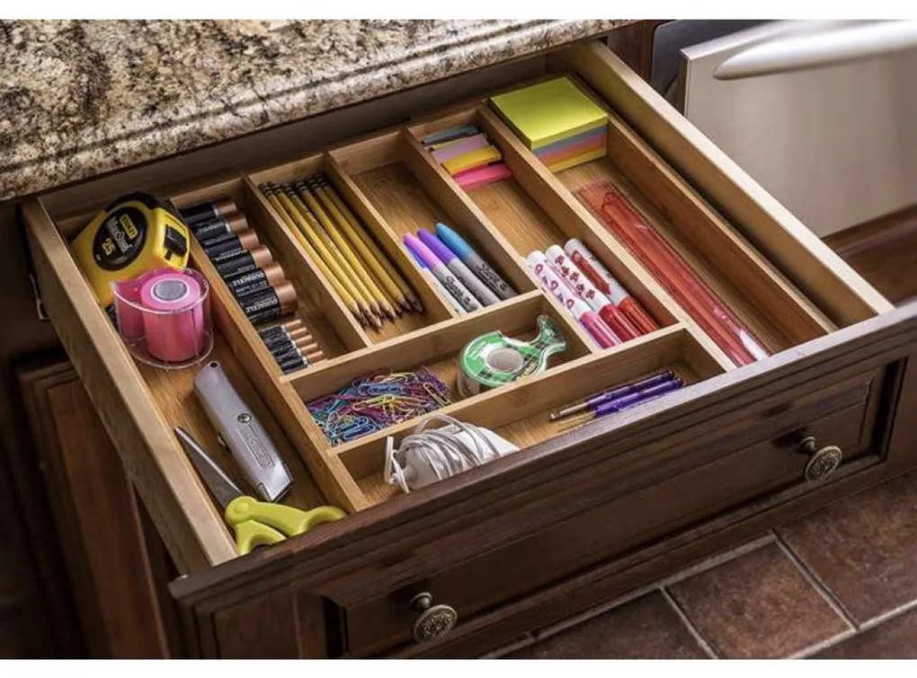 eCarla Organizér do zásuvky, príborník, bambusový, nastaviteľný ISO 33,5-50x46x4,6cm