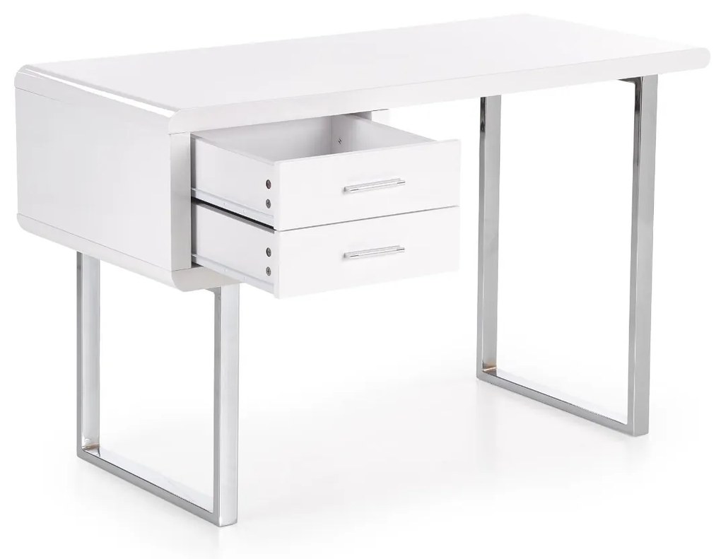 PISACÍ STÔL DARIAN BIELY VYSOKÝ LESK + CHRÓM 120 cm