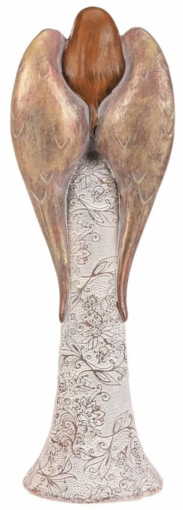 Polyresinový anjel s kvetinovými šatami, béžovo-medená