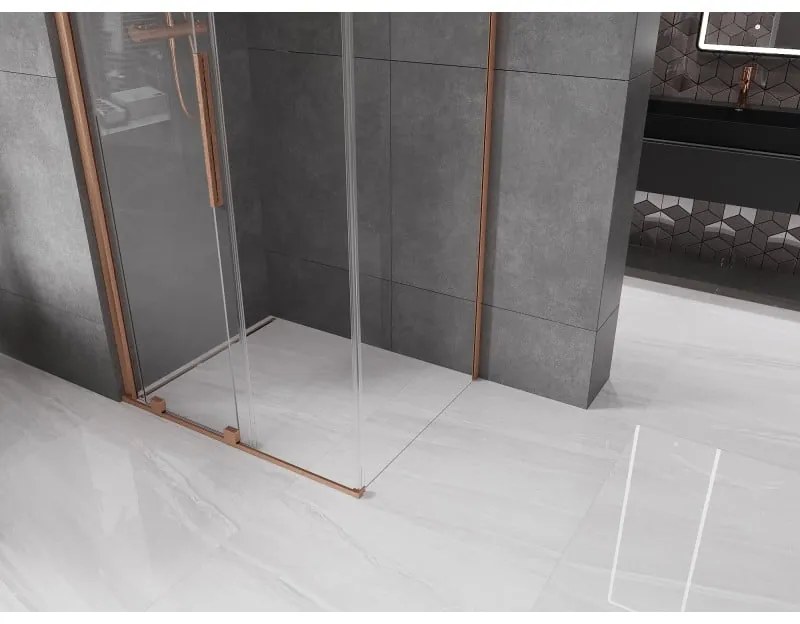 Mexen Velar, sprchový kút s posuvnými dverami 110(dvere) x 75(stena) cm, 8mm číre sklo, medená matná, 871-110-075-01-65