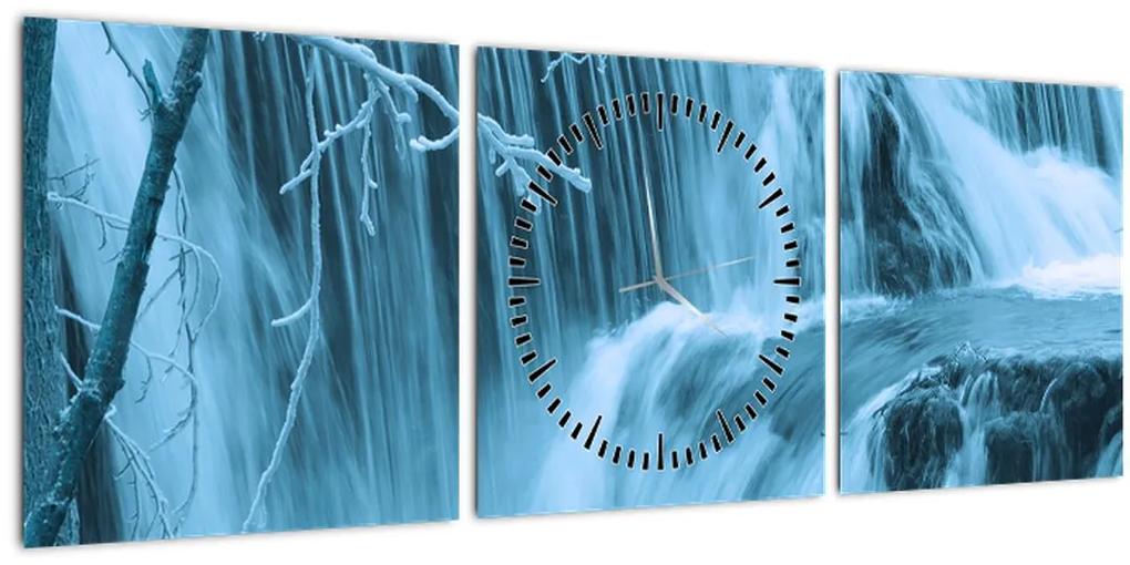 Obraz - ľadové vodopády (s hodinami) (90x30 cm)