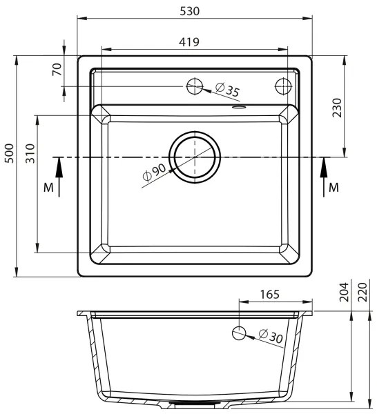 Sapho - Kuchynský drez 53x50 cm granit/biela