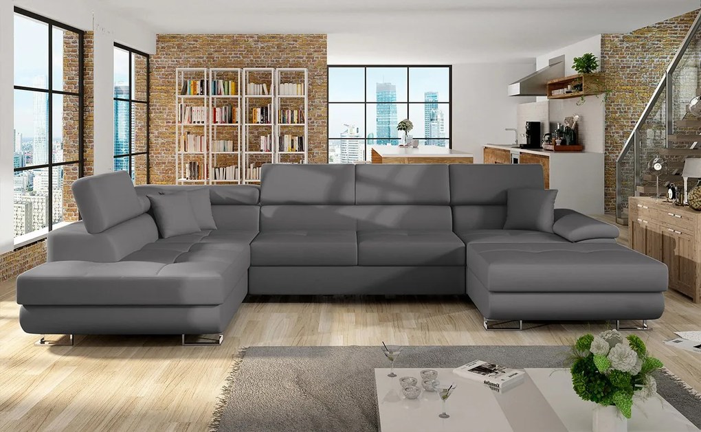 Rohová sedacia súprava Alvin Bis, Dostupné poťahy: ekokoža Soft 017 + Lux 06 + ekokoža Soft 017, Strana: Ľavá - U