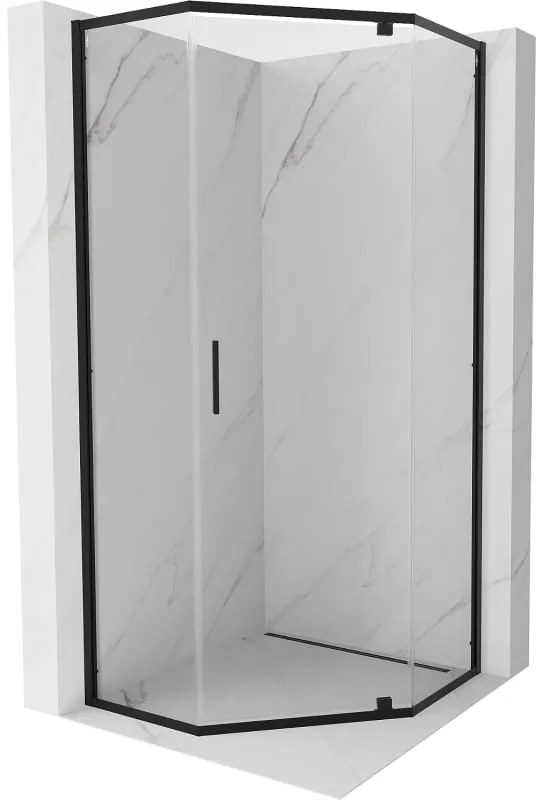Mexen Exo, päťuholníkový sprchový kút s výklopnými dverami 100 x 100 cm, 6mm číre sklo, čierny profil, 812-100-100-70-00