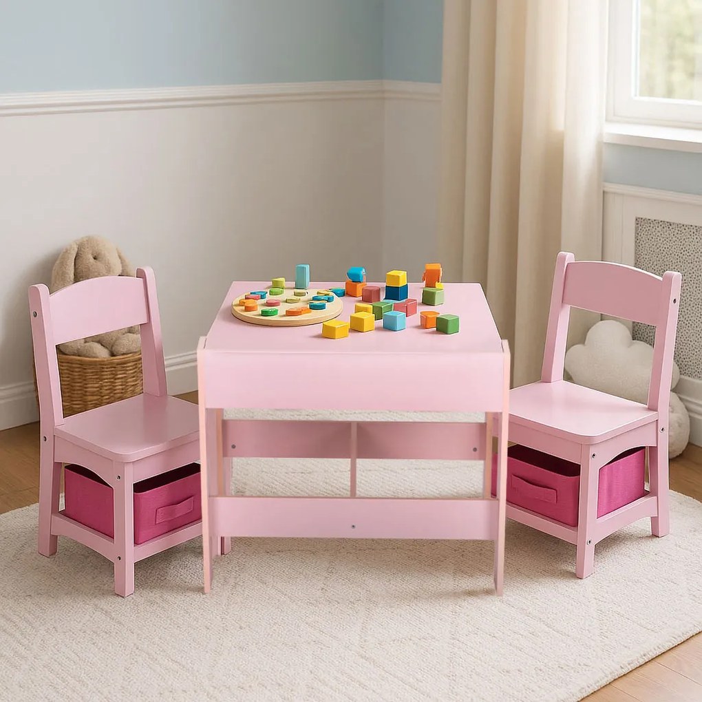 Zostava detského nábytku, stôl + 2 stoličky, kriedová tabuľa, ružová, ECOTOYS