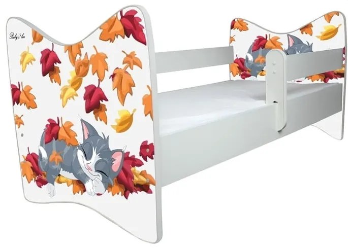 Detská posteľ " Mačička v lístí " deluxe, Rozmer 140x70 cm, Farba biela, Matrace penový matrac 6 cm