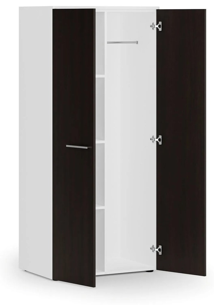 Kancelárska šatníková skriňa PRIMO WHITE, 3 police, šatníková tyč, 1781 x 800 x 500 mm, biela/wenge
