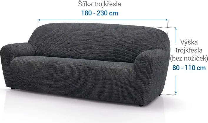 Super strečové poťahy RUBINIA antracitová trojkreslo (š. 180 - 230 cm)
