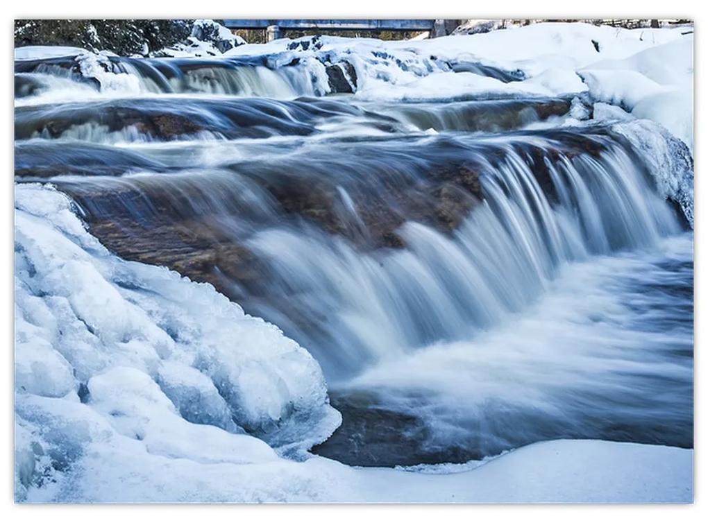 Sklenený obraz rieky v zime (70x50 cm)