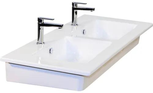 Kúpeľňový nábytkový set Pulse 120 cm s keramickým dvojitým umývadlom 4 zásuvkami biela vysoko lesklá