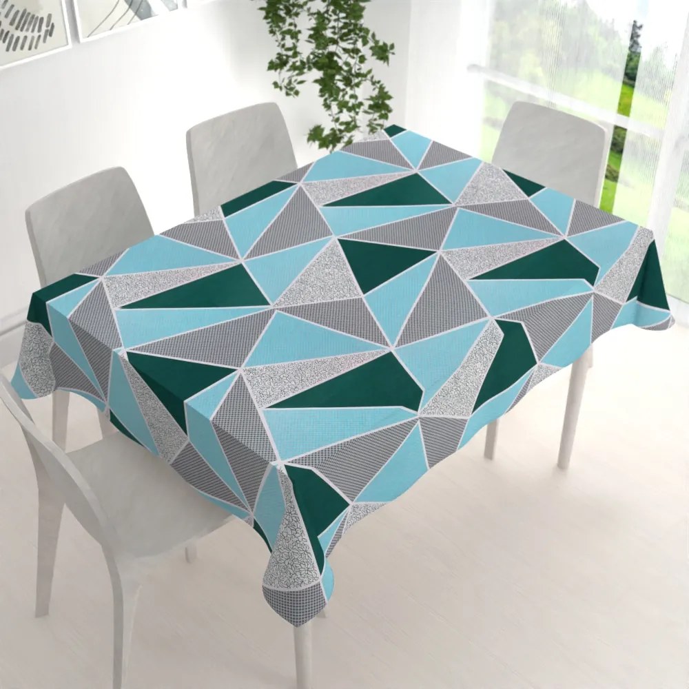 Biante Bavlnený obdĺžnikový obrus Sandra SA-334 Modro-zelené trojuholníky 140x180 cm