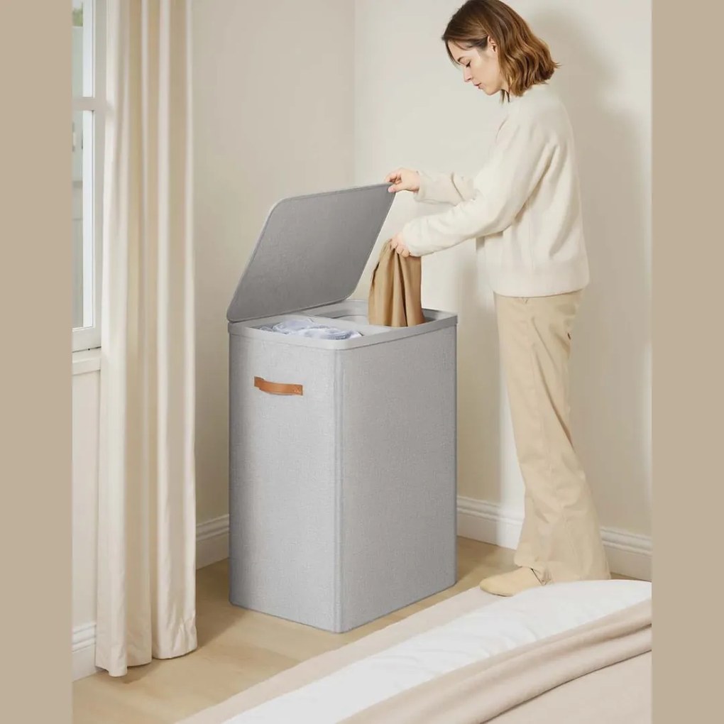 SongmicsHome Kôš na bielizeň TALIA 170l, 56x40x75cm, svetlá šedá