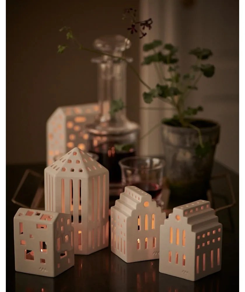 Biely keramický lampáš Kähler Design Long Church, výška 10 cm