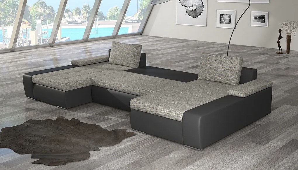 Rohová sedačka U s rozkladom a úložným priestorom Melfi L/P - tmavohnedá