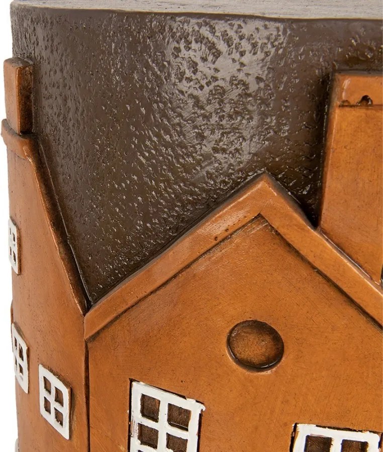 Hnedý tehlový odkladací stolík s domčekmi Amster - Ø 39*40 cm
