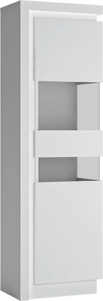 Vysoká vitrína Lyon, biela lesk, s osvetlením, pravá