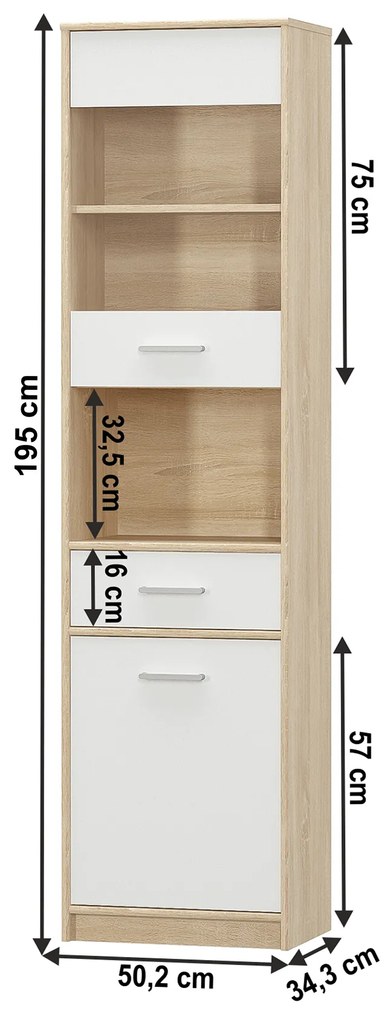 Kondela Vitrína 1D1W1S, biela/dub sonoma, TEYO