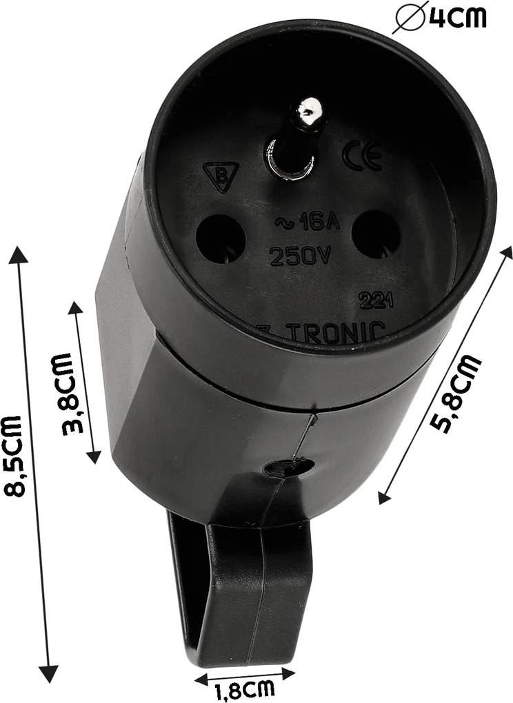 BERGE Zásuvka s koncovkou a uzemnením čierna