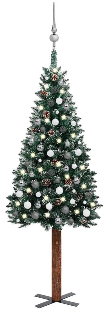 Úzky vianočný stromček s LED a sadou gulí zelený 210 cm 3077913