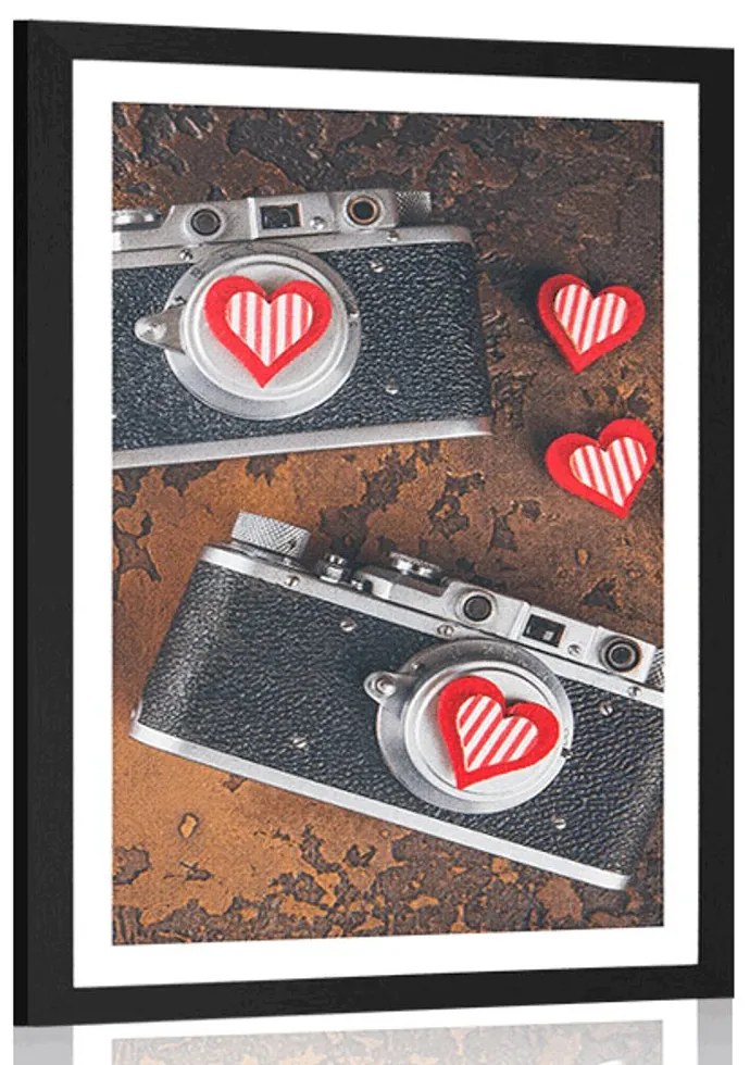 Plagát s paspartou dva retro fotoaparáty - 60x90 white