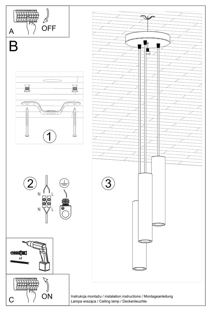 Závesné svietidlo Lagos, 3x čierne kovové tienidlo, o
