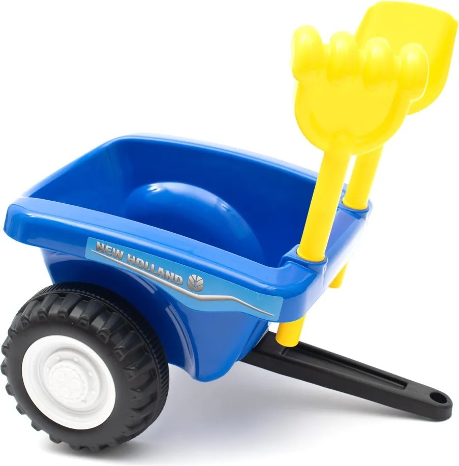 Detské odrážadlo traktor s vlečkou a náradim Baby Mix New Holland modrý