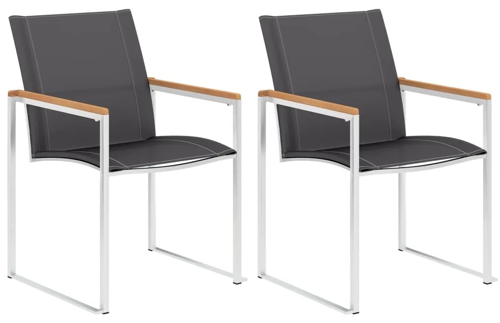 Záhradné stoličky 2 ks sivé textilén a nehrdzavejúca oceľ