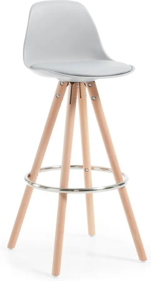 Sivá barová stolička s drevenou podnožou La Forma Stag