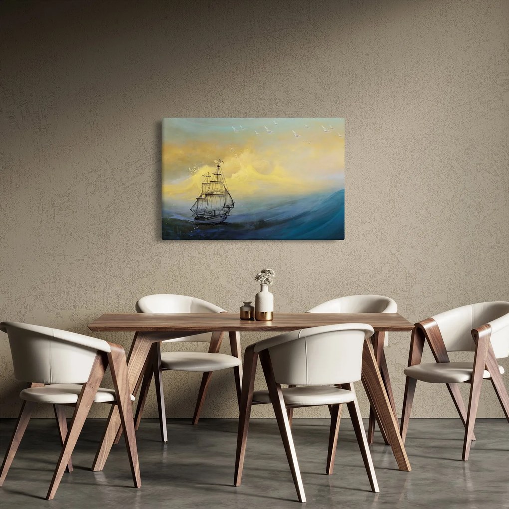 Obraz - Maľba lode na mori (90x60 cm)