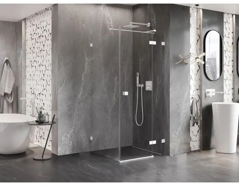 Mexen Lunar T, výklopný sprchový kút pravý 120 x 120 cm, 8mm číre sklo, biely profil, 834T-120-120-20-00-P