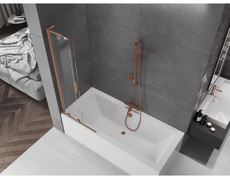 Mexen Velar L, 2-krídlová posuvná vaňová zástena 70 x 150 cm, 8mm číre sklo, medená matná, 896-070-003-01-65