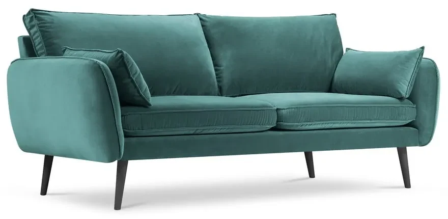 Petrolejovomodrá zamatová pohovka s čiernymi nohami Kooko Home Lento, 198 cm
