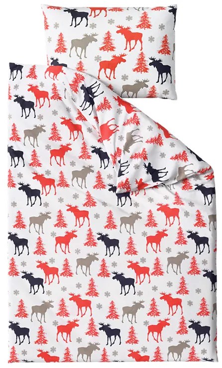 Bavlnené obliečky CHRISTMAS MOOSE biele Rozmer obliečky: 2 ks 70 x 90 cm | 200 x 220 cm
