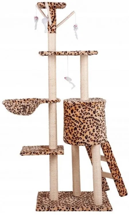 Škrabadlo a odpočívadlo s búdou pre mačky 138cm