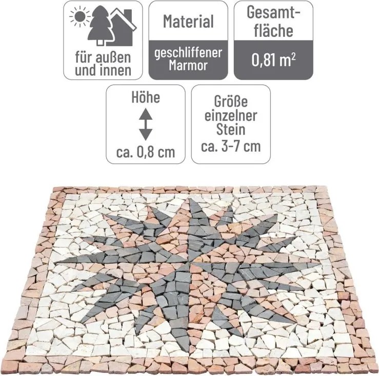 Mramorová mozaika, motív Rosone Windrose, 90 x 90 cm