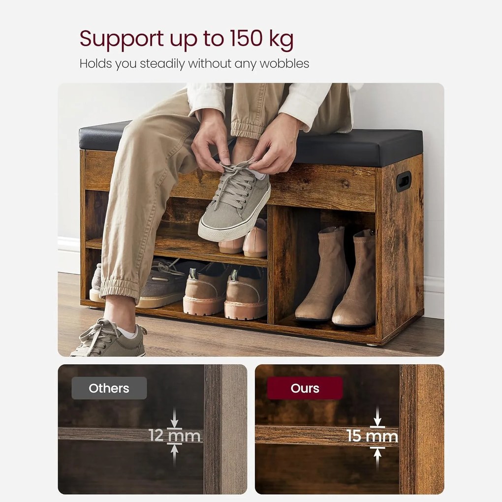 Botník s lavicou a úložným priestorom, 80x30x44cm, tmavá hnedá/čierna