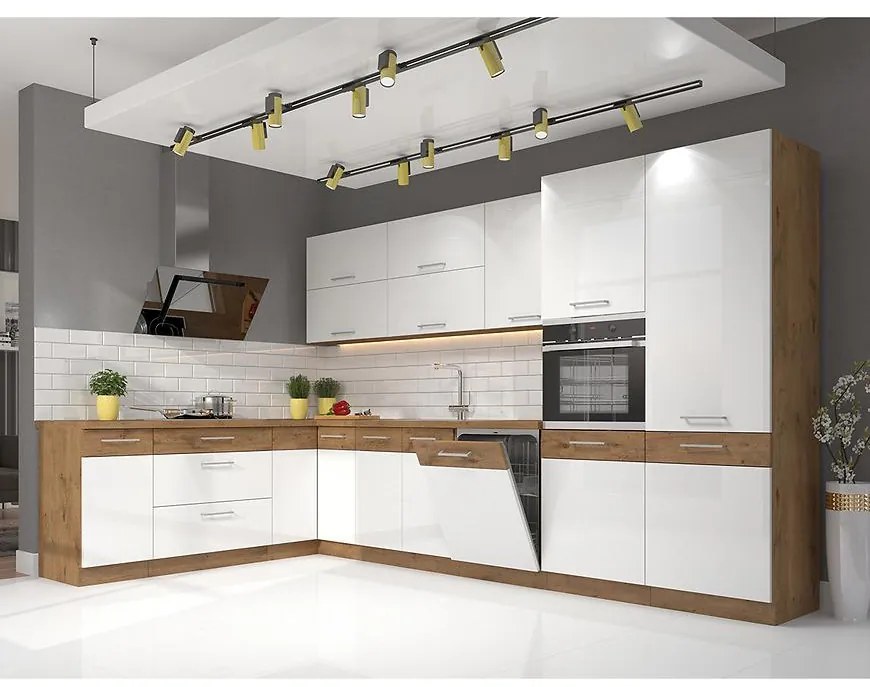 Rohová kuchynská linka Vigo biely/Lancelot 210x350 Cm