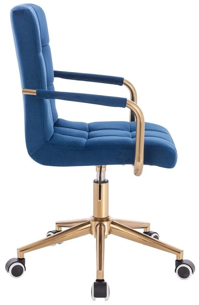 LuxuryForm DESIGN Stolička VERONA GOLD VELUR na zlatej základni s kolieskami - modrá